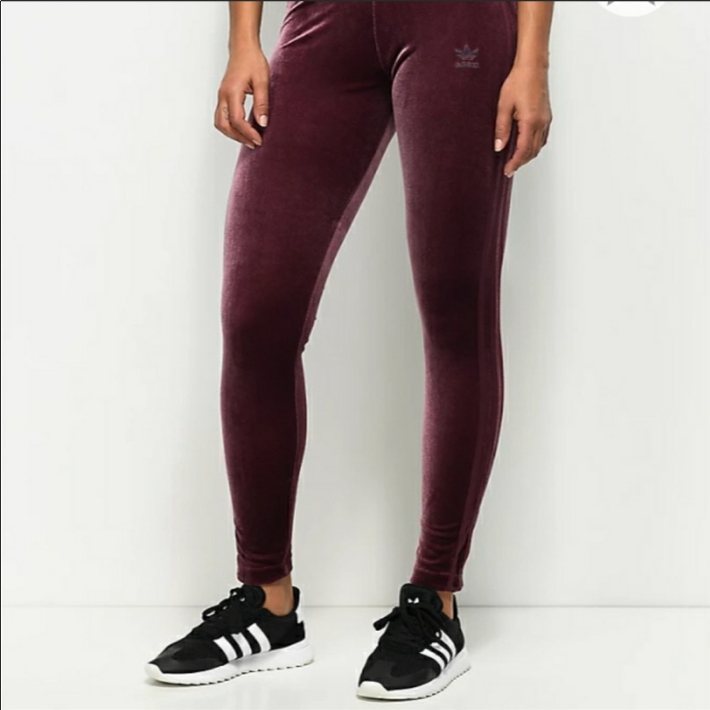 Maroon velvet adidas leggings